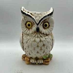 Relpo 6737 Cermaic Owl On Branch Vase Decoration White Brown